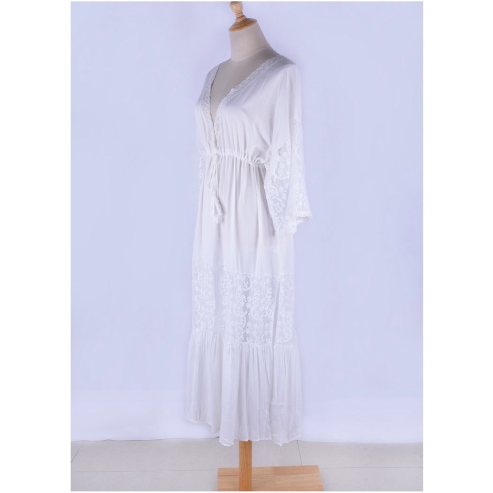 Bohemian White Floral Lace Maxi Dress Cover up - Picture 7 of 7